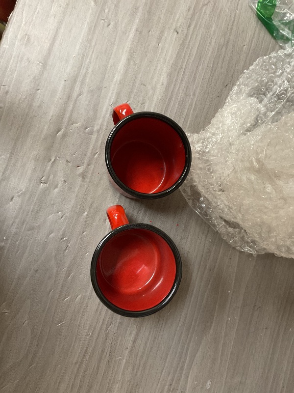 Photo 1 of Espresso small UPKOCH Retro Enamel Drinking Cups, Red Enamel Mugs for Hotpot Restaurants, Guesthouses, and Home Use, 2Pcs, 3.14 X 2.36 X 2.36 Inch, Heat-Resistant for Coffee, Tea, and Water