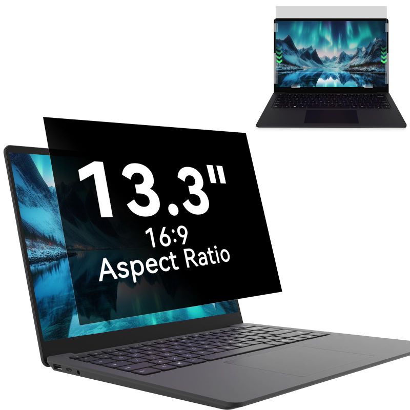 Photo 1 of Laptop Privacy Screen 13.3 Inch, Laptop Screen Privacy Shield 16:9 Aspect Ratio Anti-Glare Blue Light Computer Monitor Protector, Removable 13in Filter for Lenovo HP Acer Asus Thinkpad Envy Xps