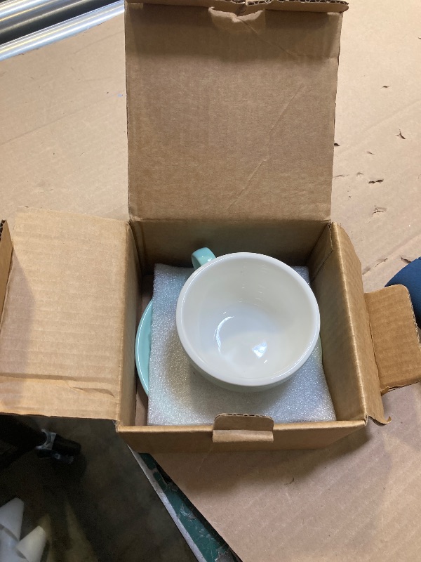 Photo 1 of Coffeezone Cappuccino Barista Latte Art Cup and Saucer New Bone China for Coffee Shop (Glossy Light Blue, 8.5 oz)
