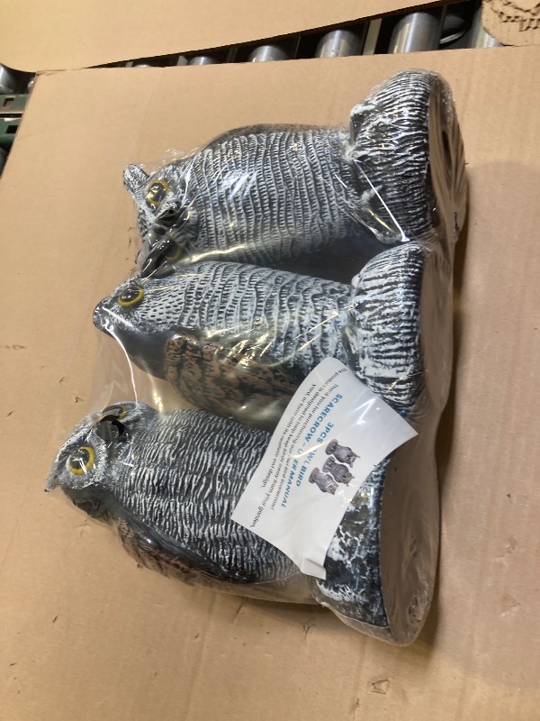 Photo 1 of 3-Pack Owl Decoys for Bird Deterrent - Weatherproof Bird Repellent Devices for Outdoor Use - Plastic Owls to Scare Birds Away and Control Garden Pests