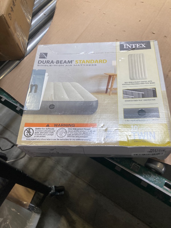 Photo 1 of Intex 64101E Dura-Beam Standard Single-High Air Mattress: Fiber-Tech – Twin Size – 10in Bed Height – 300lb Weight Capacity – Pump Sold Separately