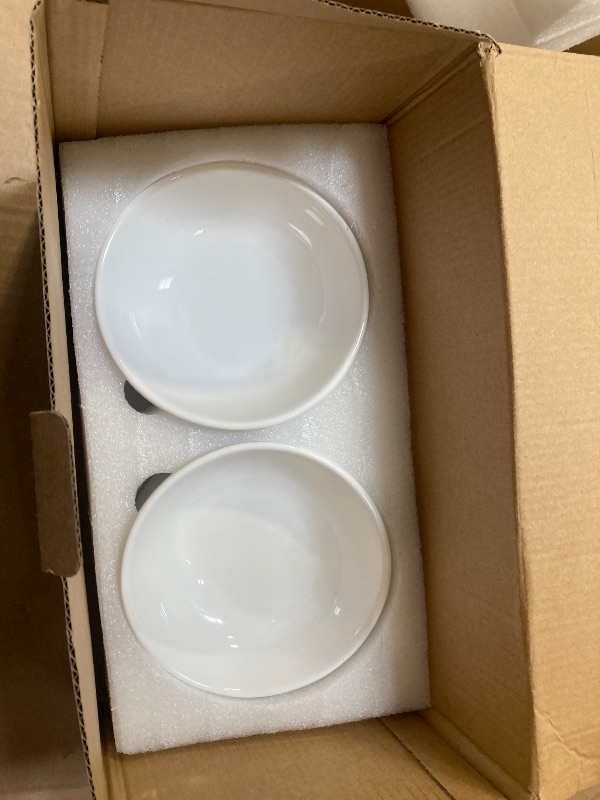 Photo 1 of LoeJan Elevated Cat Food Bowl, 5 Oz Ceramic Raised and Tilted Water Bowl, Anti Vomiting and Protect Pets' Spines Dishes for Small Dog, Fat Faced Cat, Kitten (White, 4 Pack)