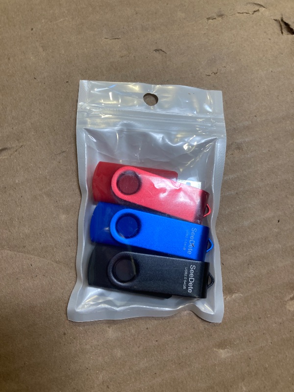 Photo 1 of SeeDete 64GB USB Flash Drives, USB Stick, Thumb Drive Rotated Design, Memory Stick with LED Light for External Storage and Backup Data, Jump Drive, 3 Pack 64GB (3 Colors: Black Red Blue)