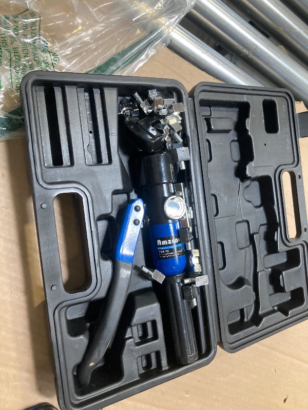 Photo 1 of AMZCNC Hydraulic Crimping Tool and Cable Cutter Hydraulic Cable Lug Crimper 8 US TON 12 AWG to 00 (2/0) Electrical Terminal Cable Wire Tool Kit with 9 Die