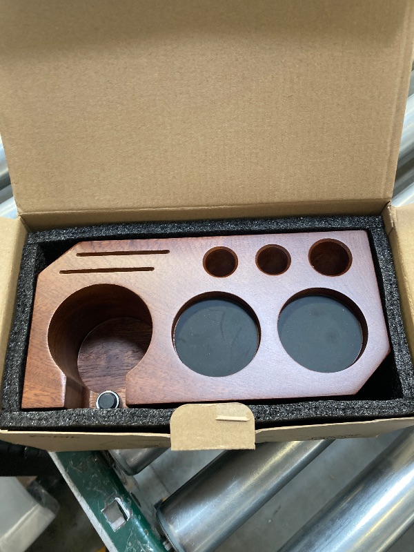 Photo 1 of KHAVA Espresso Tamping Station | Wooden Coffee Tamper Station 51-54 mm | Espresso Organizer & Portafilter Holder | Coffee Station Organizer for Countertop | Espresso Accessories for Coffee Bar, Brown