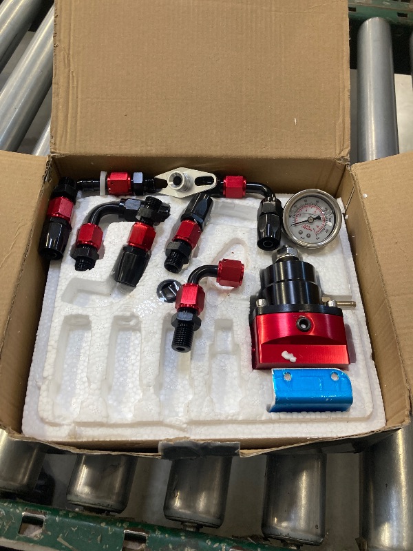 Photo 1 of BARTOO Adjustable Fuel Pressure Regulator Kit with Bypass Return 30-70 psi Pressure Gauge, AN6-6AN Fuel Line Hose Fitting Connectors Kit(Red)