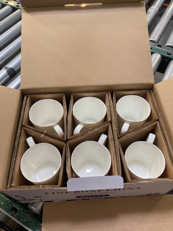 Photo 1 of GRACIRI Fine Bone China Coffee Mugs for Women Men, 45% Bone Content 10oz White Luxury Lightweight Porcelain Tea Mugs for Espresso Latte Mocha, Upscale Cocoa Cups Set of 6 Easy to Clean (Gold Line)