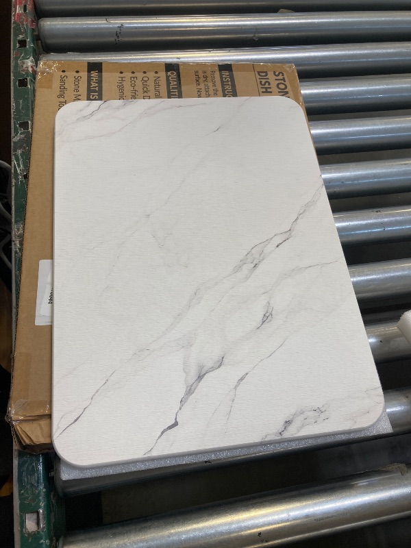 Photo 1 of Stone Drying Mat for Kitchen Counter – Diatomaceous Earth Dish Drying Stone (White Marble) – Modern Countertop Drying Rack – Water Absorbent, Heat Resistant, Non-Slip Kitchen Mat with Towel (16"x12")
