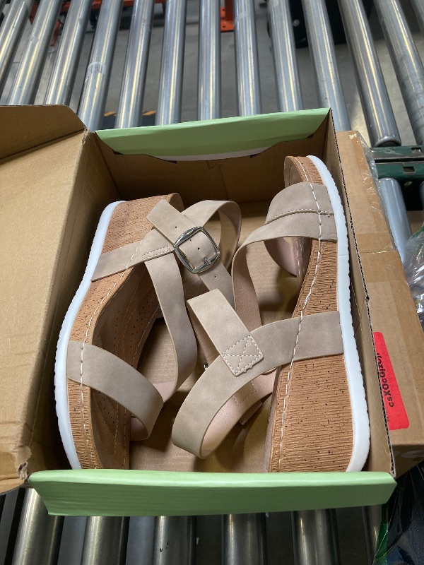 Photo 1 of Jeossy Women's Nude Platform Wedge Sandals 835 Comfortable Open Toe Ankle Strap Summer Walking Sandals with Buckle Size 7 (DJY835 Nude 07)