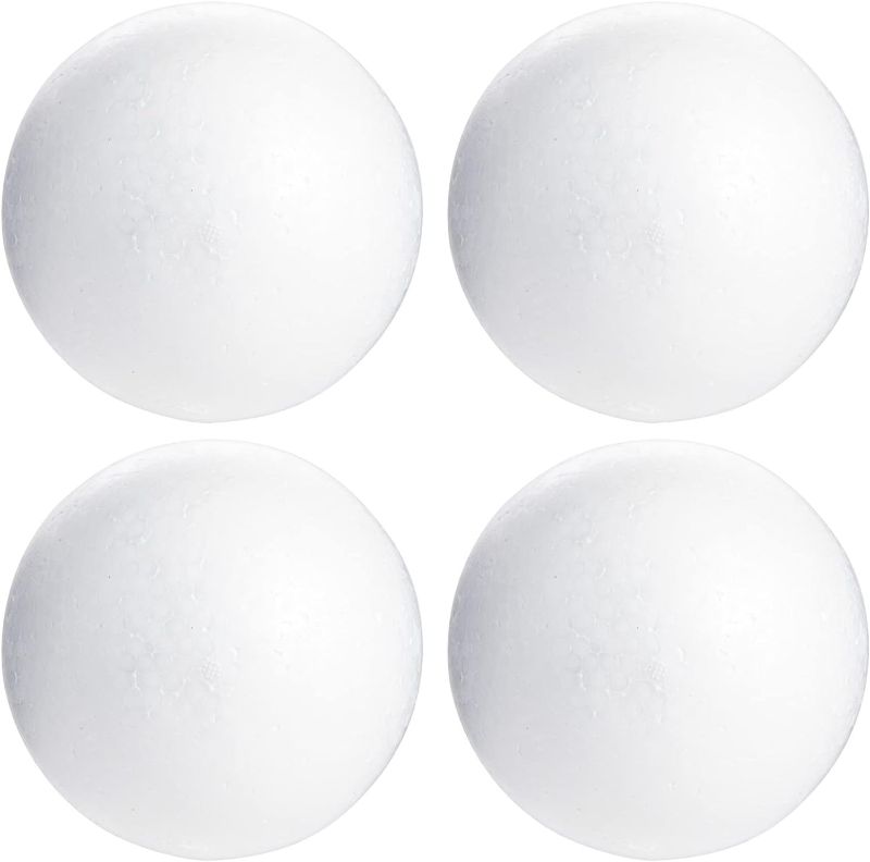 Photo 1 of Bright Creations 5 Inch Foam Balls for Crafts - 4 Pack Round White Polystyrene Foam Balls for Ornaments, DIY Projects, and Craft Modeling
