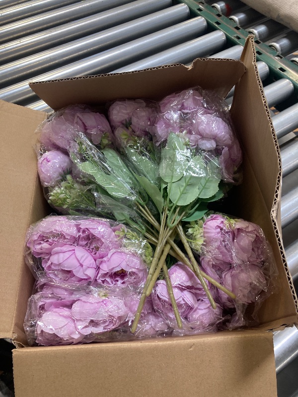Photo 1 of Nagobi 12 Pcs Peony Artificial Flowers, Faux Peony Flowers Fake Peonies Arrangements for Vase Wedding Arch Home Centerpiece Table Decoration (Light Purple)