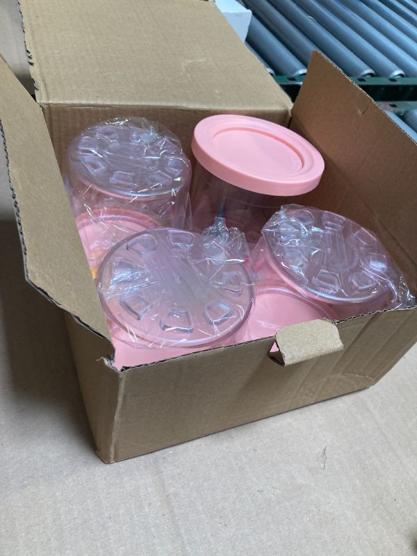 Photo 1 of 4 Pack Creami Pint Containers and Lids for Ninja with 4 spoons and writable labels, Compatible with Ninja NC299 NC300 NC301 Series Creami Maker Machine Accessories, BPA Free & Dishwasher Safe, Pink