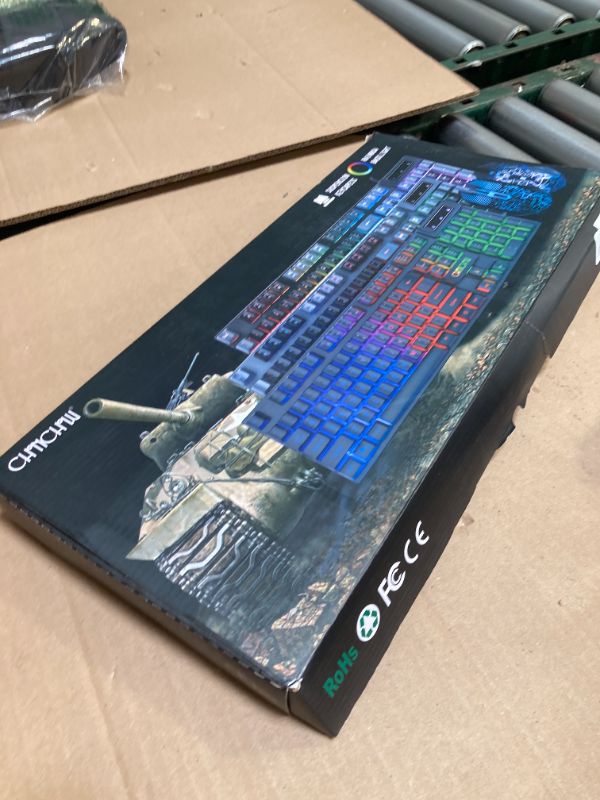 Photo 1 of Keyboard and Mouse Gaming LED Wired Combo with Emitting Character Keyboard 4800DPI 2 Side Button USB Mouse Rainbow Backlit Mechanical Feeling Compatible with PC Raspberry Pi Mac Xbox one ps4
