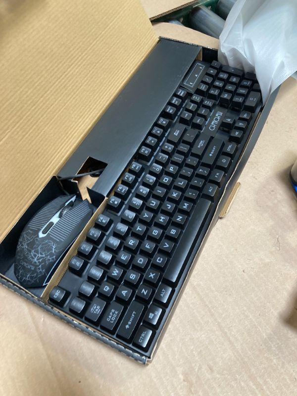 Photo 1 of Keyboard and Mouse Gaming LED Wired Combo with Emitting Character Keyboard 4800DPI 2 Side Button USB Mouse Rainbow Backlit Mechanical Feeling Compatible with PC Raspberry Pi Mac Xbox one ps4