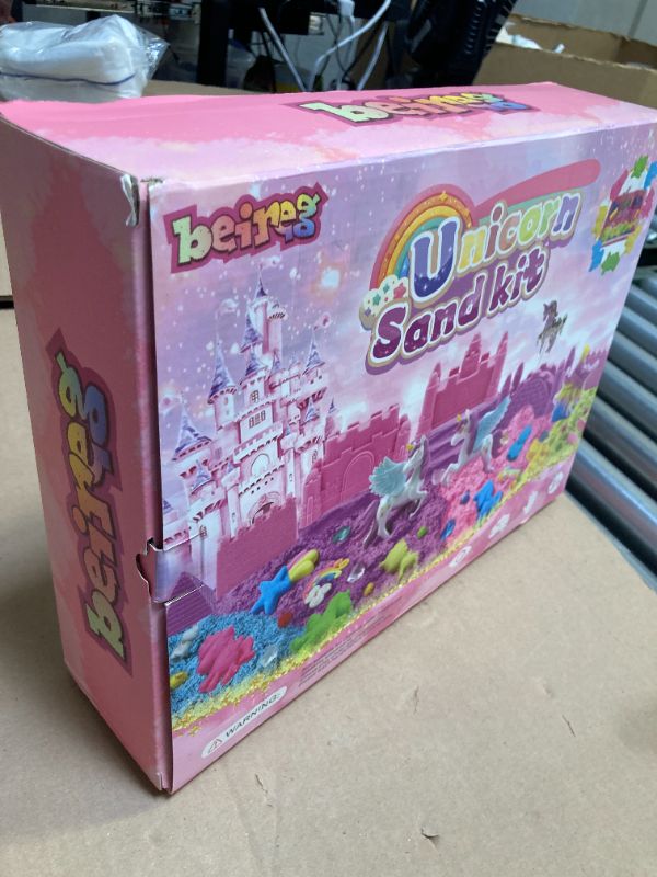 Photo 1 of BEIREG Unicorn Sensory Bin Sand Kit - 155 Pcs with 3lbs Sand, 9 Castle & 8 Unicorn Molds, 12 Tools, Tactile Sensory Fillers for Girls Age 4-9 Gifts