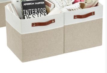 Photo 1 of DECOMOMO Fabric Cube Storage Bins - Storage Baskets for Shelves, Cube Storage Organizer for Kallax and Cubbies (Beige & White, 11 inch Cube) - 4 Pack