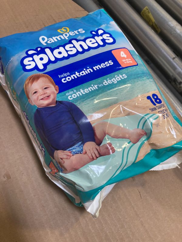 Photo 1 of Pampers Swim Diapers - Splashers - Size 4, 18 Count, Gap-Free Disposable Baby Swimming Pants