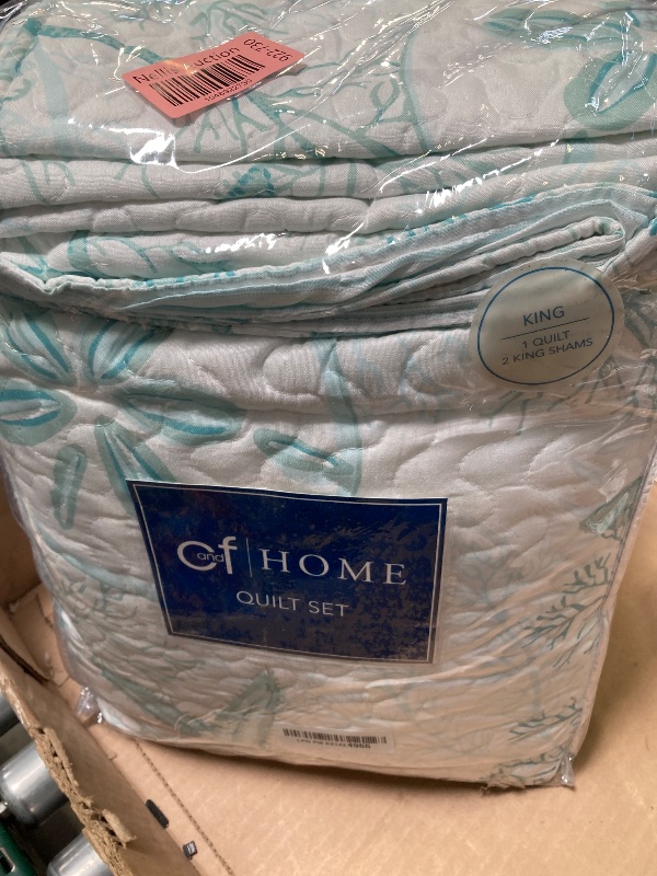 Photo 1 of C&F Home Ocean Treasures Blue Starfish Sand Dollar King Bed Quilt Set All Seasons Summer Seashell Coral Beach House Reversible Lightweight Coverlet Comforter Nautical Bedroom Bedding Decor Decoration