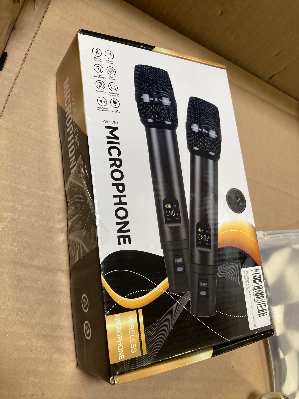 Photo 1 of Wireless Microphones,Metal Microphone with Dual Professional UHF Cordless Dynamic System,Rechargeable Microphone Receiver for Karaoke Singing, Wedding,Party, DJ, Speech, Church, Class Use,240ft