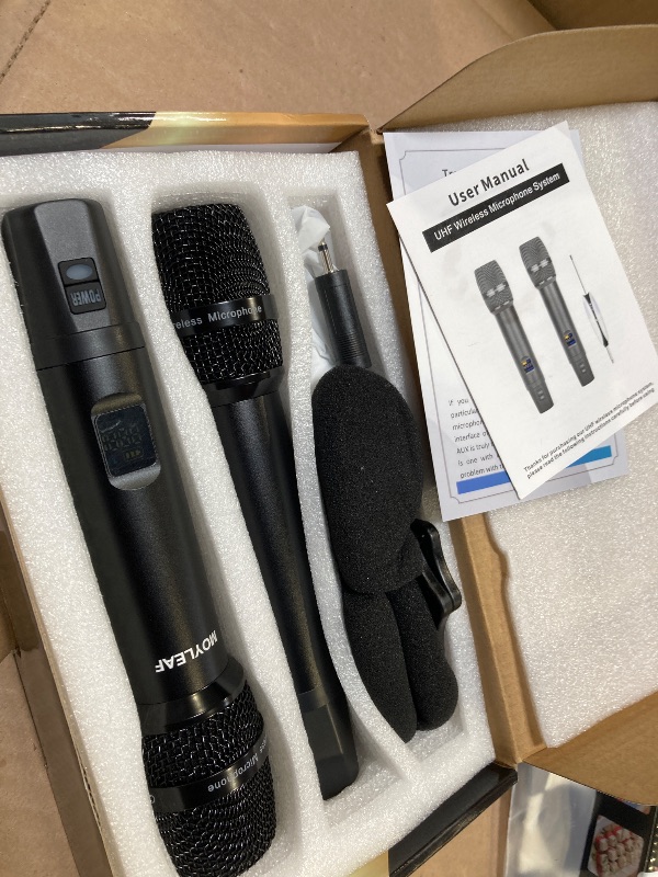 Photo 1 of Wireless Microphones,Metal Microphone with Dual Professional UHF Cordless Dynamic System,Rechargeable Microphone Receiver for Karaoke Singing, Wedding,Party, DJ, Speech, Church, Class Use,240ft