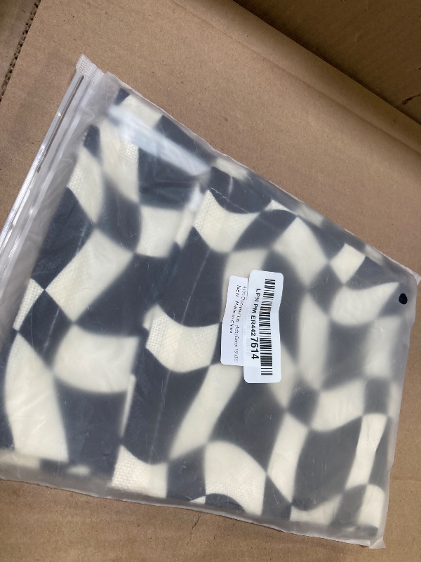 Photo 1 of Retro Checkered Table Runner 60s 70s Vintage Twisted Black White Groovy Trendy Wavy Hippie Grid Dinner Runner for Home Kitchen Dining Table Party Holiday Decor 13"x36"