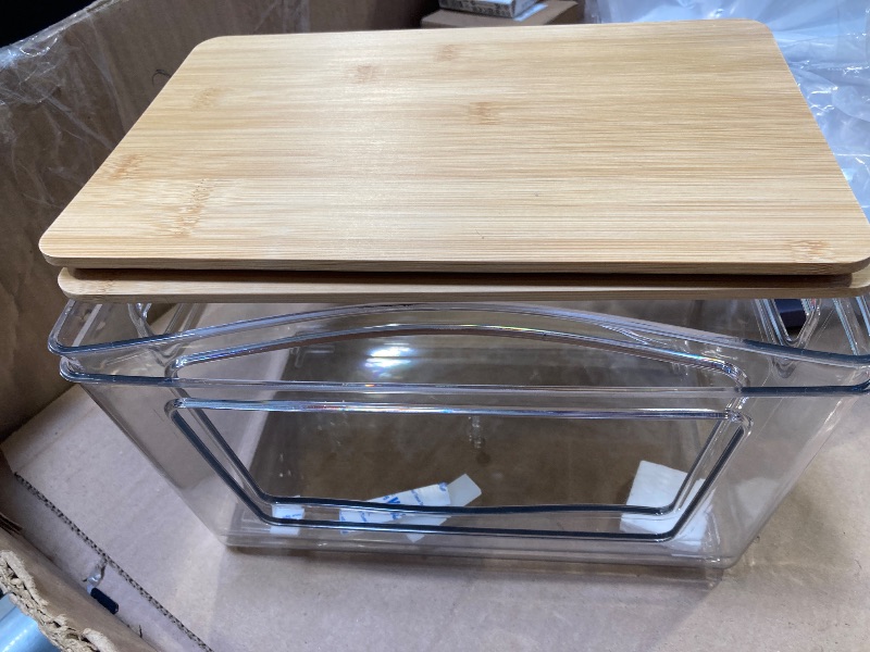 Photo 1 of 2 Pack Trash Bag Holder with Bamboo Lid, Stackable Trashbag Dispenser, Extra Large Garbage Bag Holder for Kitchen Laundry Room Under Sink Organization and Storage