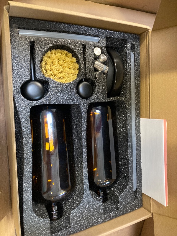 Photo 1 of [Luxury] Kitchen Soap Dispenser Set - 16OZ Amber Glass Bottle, Stainless Steel Pump, Instant Dry Tray, Waterproof Labels, Non-Slip Silicone Pad, and Dish Brush | Upgrade for Your Kitchen and Bathroom