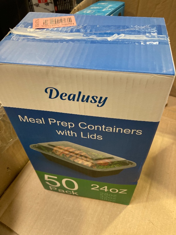 Photo 1 of Dealusy 50 Pack (100-Piece) 24 oz Meal Prep Containers Reusable with Lids, Sturdy Leakproof & Food Safe, Microwave, Freezer, Dishwasher Safe Prep Containers, To Go Take Out Plastic Food Storage