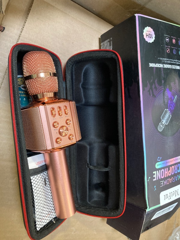 Photo 1 of MetFut Wireless Bluetooth Karaoke Microphone, Built-in Loud Speaker for 10H Playback, Add Reverb/Duet Mode/Earbuds Monitoring, Portable Karaoke Machine for Entertainment & Singing Practice (Rose Gold)