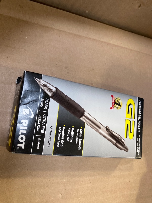 Photo 1 of Pilot, G2 Premium Gel Roller Pens, Ultra Fine Point 0.38 mm, Pack of 12, Black