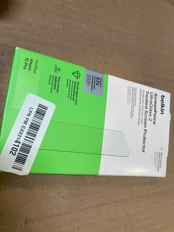 Photo 1 of Belkin ScreenForce UltraGlass 2 Treated iPhone 15 Pro Screen Protector - Scratch-Resistant, 9H Hardness Tested Glass w/Slim Design - Includes Easy Align Tray for Bubble-Free Application