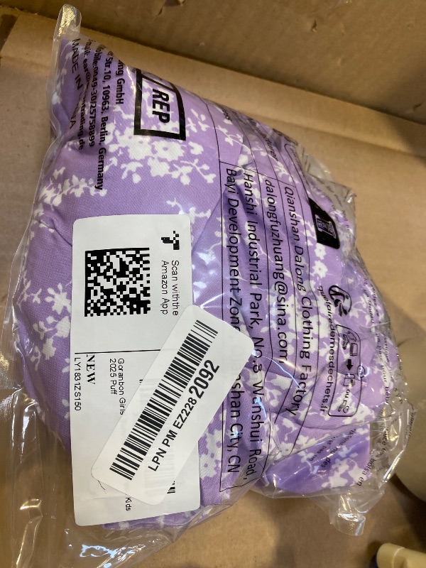 Photo 1 of SIZE  150---Goranbon Girls' Summer Floral Dress Kids 2025 Puff Sleeve Square Neck Smocked Flowy Sun Dresses A-Purple