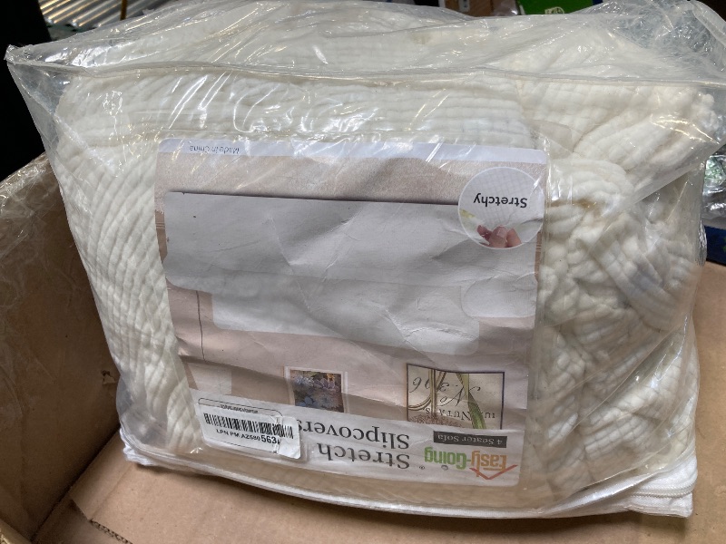 Photo 1 of Easy-Going Stretch 4 Seater Sofa Slipcover 1-Piece Sofa Cover Furniture Protector Couch Soft with Elastic Bottom for Kids, Polyester Spandex Jacquard Fabric Small Checks Cream