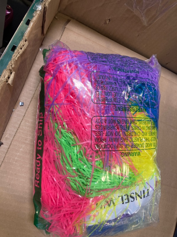 Photo 1 of Fayoo 12 Pack Glow in the Dark Wigs - Fluorescent Party Hair, Foil Tinsel Wigs with 6 Vibrant Colors, DIY Length Tinsel Hair for Halloween, Rave, Cosplay