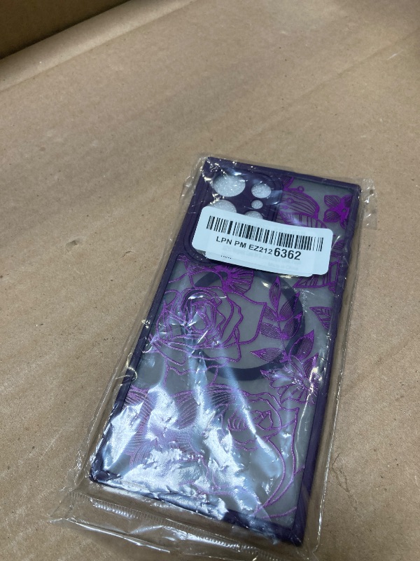 Photo 1 of XIZYO Magnetic Case for Samsung Galaxy S24 Ultra Floral Rose Cute [Compatible with Magsafe] for Women Girls Aesthetic Pattern Slim TPU Shockproof Bumper Cover, Purple