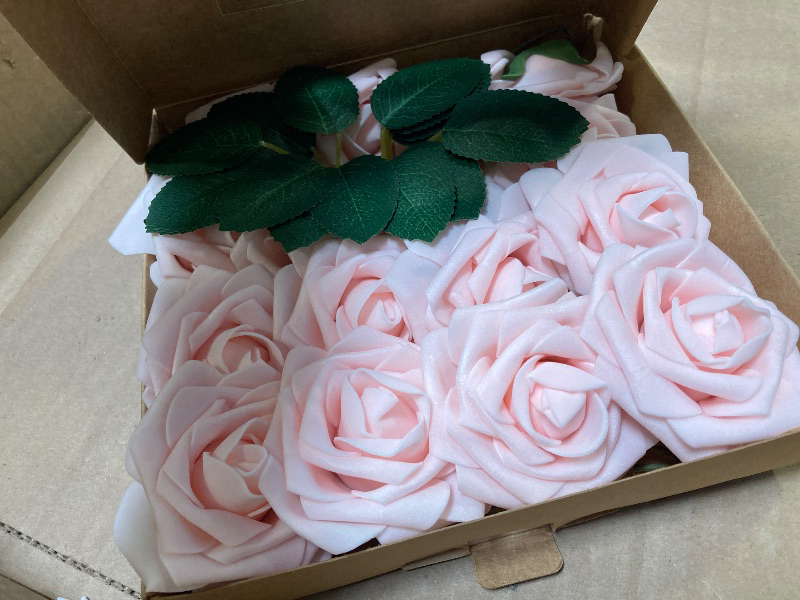 Photo 1 of BLEUM CADE 16Pcs Artificial Flowers Fake Roses with Stems, Purple Boxed Foam Roses for DIY Bouquets Centerpieces Wedding Party Arrangement Bridal Shower Decor