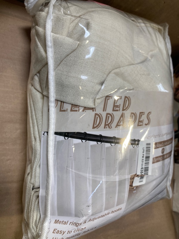 Photo 1 of 100% Blackout Shield Linen Look Textured Pinch Pleated Curtains Blackout Drapes 108 Inch Long 2 Panels Set, Faux Linen Blackout Curtains for Bedroom & Living Room, 40" W x 108" L, Cream