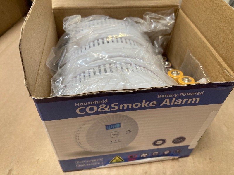 Photo 1 of 3 Packs  And Carbon Monoxide Detector Powered by Battery,Portable Smoke Detector Carbon Monoxide Detector Combo with Large LCD Display, Fire Alarm Smoke Detector for Home,Kitchen