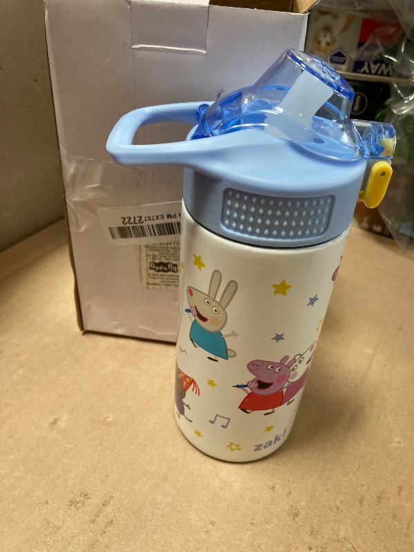 Photo 1 of Zak Designs Peppa Pig Sage Kids Water Bottle For School or Travel, 14oz Stainless Steel Water Bottle With Straw, Handle, and Leak-Proof, Pop-Up Spout Cover (Peppa & Friends)