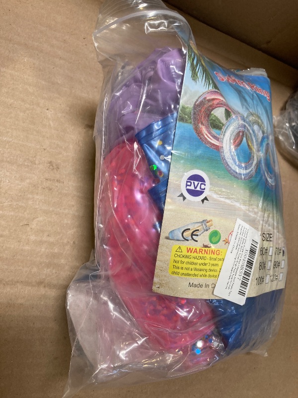 Photo 1 of Whaline 3Pcs Purple Pink Blue Inflatable Pool Floats Toys 3 Colors Glitter Swim Tubes Rings Pool Tube for Kids Outdoor Summer Swimming Pool Beach Party Favors Supplies