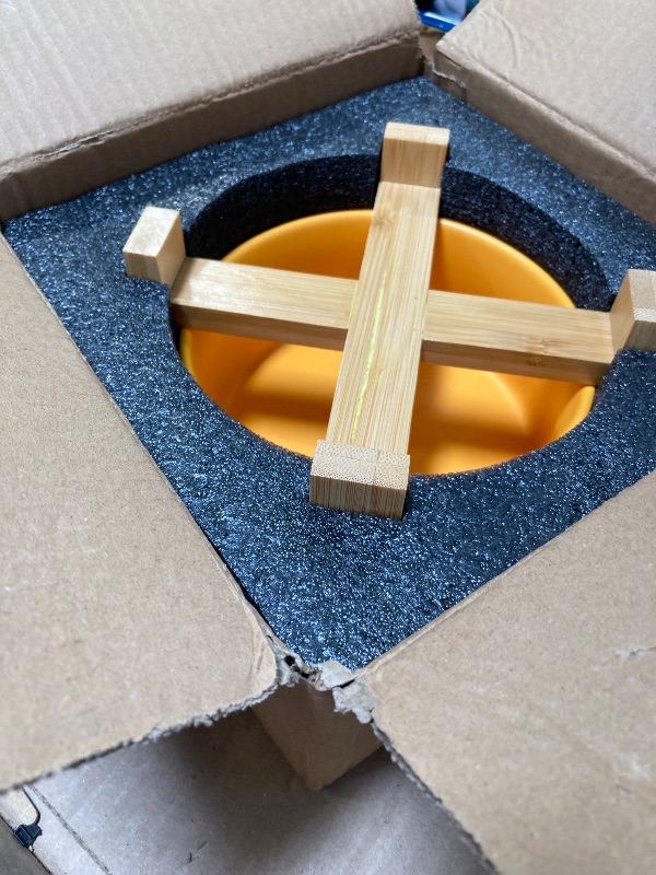 Photo 1 of SPUNKYJUNKY 15° Slanted Ceramic Dog and Cat Bowl with Wooden Stand, Tilted Bulldog Food and Water Bowl No Slip Non-Spill for Cats Medium Dogs Big Face Pets 28.7 OZ (3.6 Cups, Yellow)