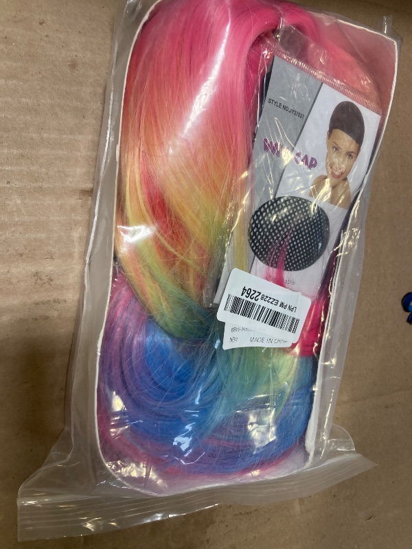 Photo 1 of BERON Rainbow Ombre Wigs Long Wavy Wig for Women Colorful Ombre Curly Heat Resistant Synthetic Hair Wigs for Daily Use with Wig Cap