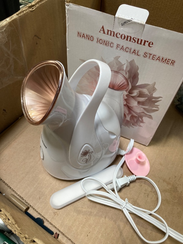 Photo 1 of Facial Steamer, Amconsure Nano Ionic Face Steamer for Home, 100ML Warm Mist Humidifier for Women Moisturizing, Unclogs Pores-Bonus Stainless Steel Skin Kit and 2 Face Scrubbers