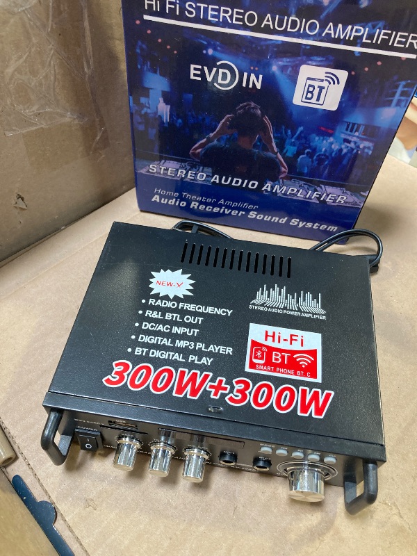 Photo 1 of AV-298BT Stereo Audio Amplifier, Max 600W Amp 2 Channel Wireless Bluetooth 5.0 Power Amplifier System, Home Amplifiers Home Theater Audio Stereo System MIC, RCA, USB, SD Card, with Remote Control
