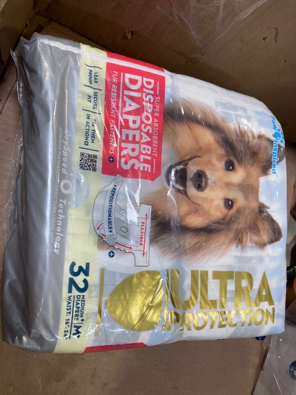 Photo 1 of Paw Inspired 32ct Disposable Dog Diapers | Female Dog Diapers Ultra Protection | Diapers for Dogs in Heat, Excitable Urination, or Incontinence (Medium Plus)