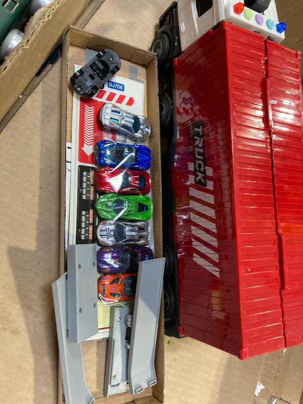 Photo 1 of Carrier Truck Race Track Kids Toys, Foldable 3 Layer Toddler Track Playset, Toy Truck Transport Car Carrier & 8 Race Cars, Truck Car Toddlers Toys Xmas Gifts for Age 3 4 5 6+ Years Old Boys Girls
