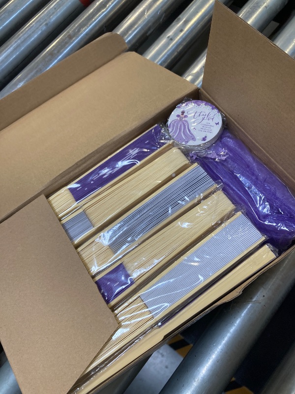 Photo 1 of Threehoney 50 Sets Quinceanera Party Favors for Guests Mis Qunice Folding Paper Fans Bamboo Fans with Thank You Tags and Gift Bag Handheld Fans Sweet 15 Birthday Party Favors for Girls(Purple)