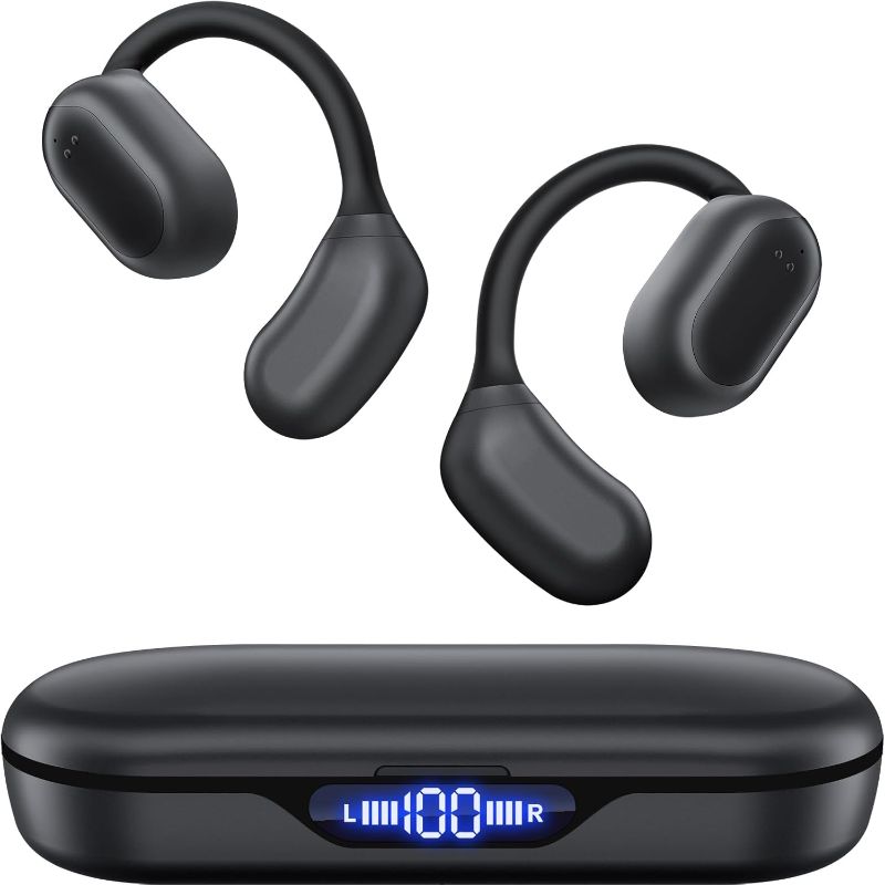 Photo 1 of Open Ear Earbuds Ear Buds with LED Display & 90H Playtime, Bluetooth 5.3 Wireless Earbuds, IPX7 Waterproof Bluetooth Headphones with Earhook Design - Earphones for Running, Cycling Workouts, Black