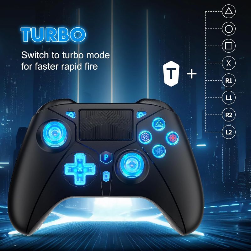 Photo 1 of Dinosoo RGB Controller for PS5 with LED Light, Compatible with Playstation 5|Playstation 4|PC, Supports Remap and Adjustable Turbo, Controller Full Functions Support, with 2.4g Adapter