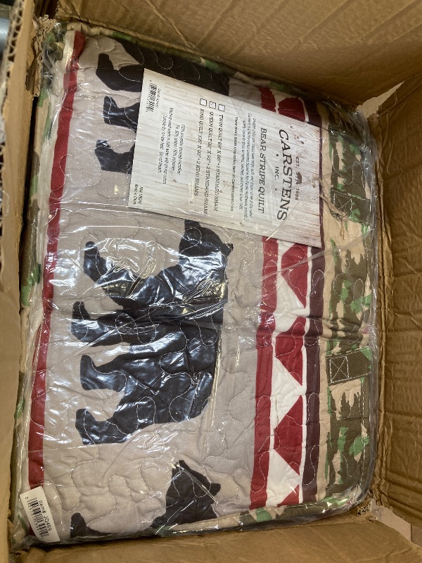 Photo 1 of CARSTENS, INC. Rustic Cabin Country Bedding Set, 3-Piece Microfiber Quilt, Rustic Bear Stripe, Full/Queen